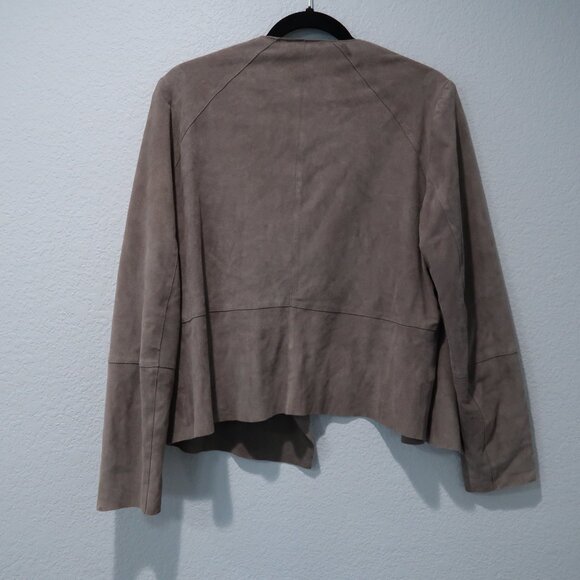 Mango Leather Jacket Womens Drape Front Suede Blazer Open Jacket Long Sleeve L - Picture 4 of 16